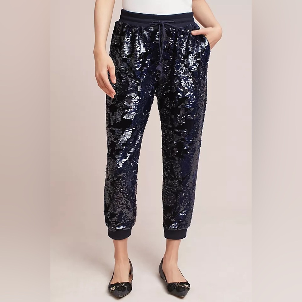 ANTHROPOLOGIE , Navy Sequin Jogger, XS
